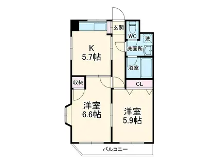 チェリーブロッサムつきみ野Ⅰ(2DK/2階)の間取り写真