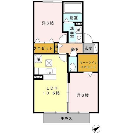 セジュールアラコB(2LDK/1階)の間取り写真
