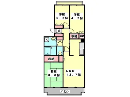 パークヒル飯山満3棟(3LDK/1階)の間取り写真