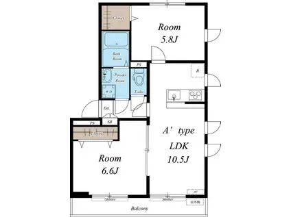 リブリ・緑ヶ丘Ⅰ(2LDK/1階)の間取り写真