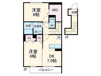 グランドゥール B(2DK/2階)の間取り写真