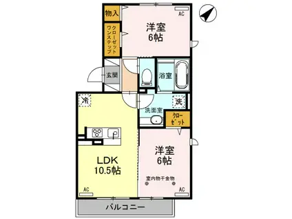 ロイジェントパークスレイクタウンM(2LDK/2階)の間取り写真