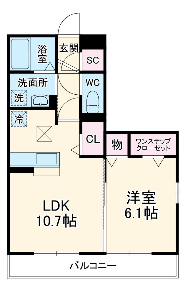 ロータス草加Ⅱ(1LDK/1階)の間取り写真