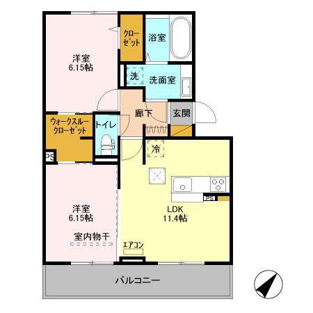 ハピネスB(2LDK/1階)の間取り写真