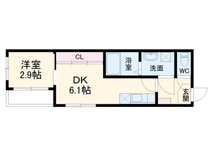 ハーモニーテラス道下町Ⅱ(1DK/3階)の間取り写真