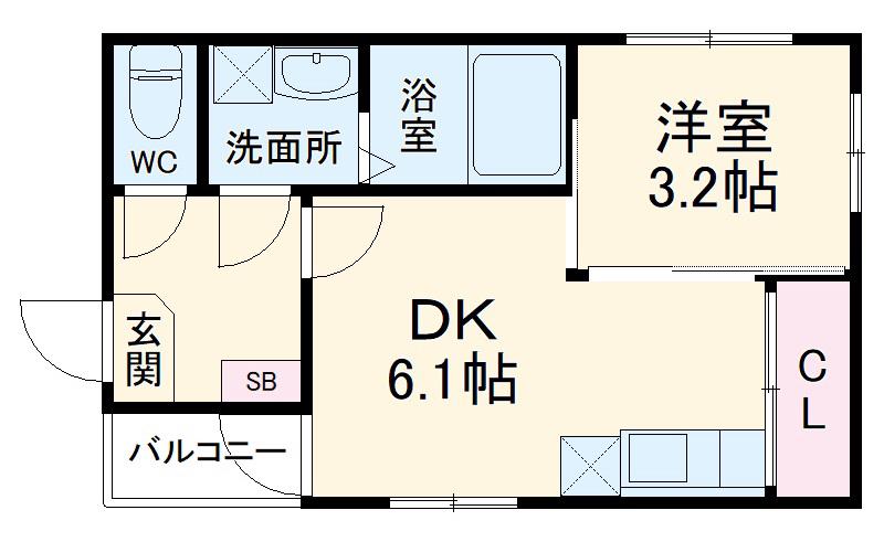ハーモニーテラス道下町Ⅱ(1DK/3階)の間取り写真