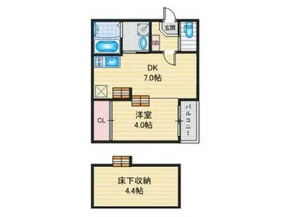 ハーモニーテラス中村町Ⅲ(1DK/1階)の間取り写真