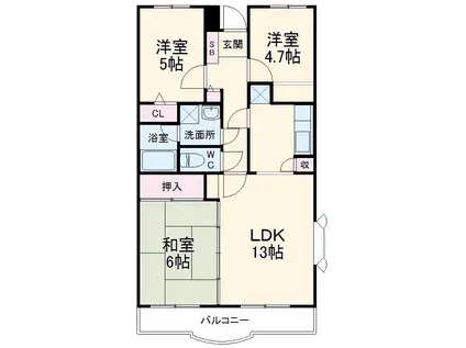 フロイデ勝田台壱番館(3LDK/3階)の間取り写真