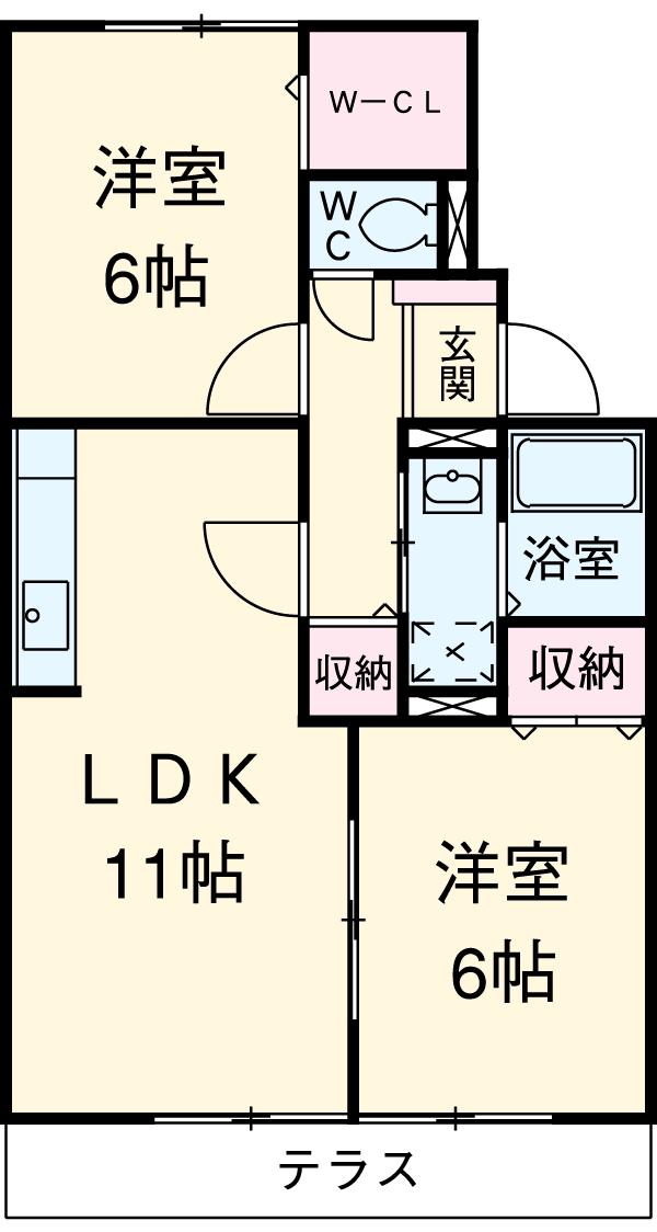 ヴァン・ホーリー(2LDK/1階)の間取り写真