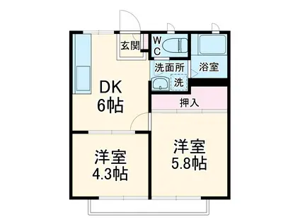 グレースハイツ(2DK/2階)の間取り写真