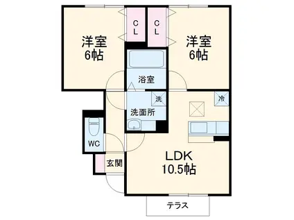 フルール・ド・スリジェⅡ(2LDK/1階)の間取り写真