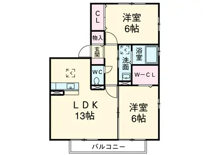 ガーデンスクエア A(2LDK/2階)の間取り写真