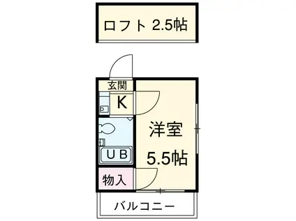 さくらハイツ六番町(1K/2階)の間取り写真