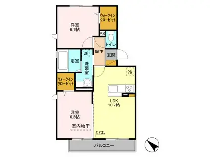 ラ・ヴィラージュ Ⅱ棟(2LDK/3階)の間取り写真