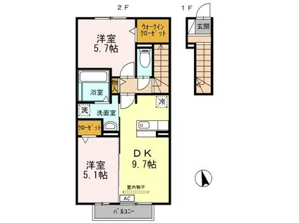 メゾンフィオーレ(2DK/2階)の間取り写真