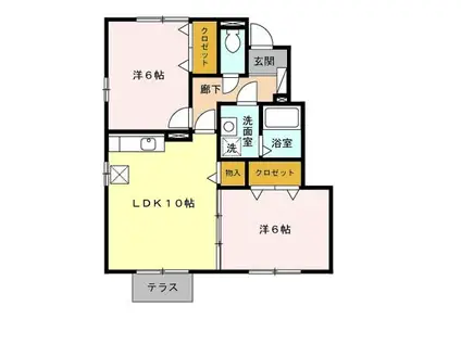 ラ・ピュセル B棟(2LDK/1階)の間取り写真