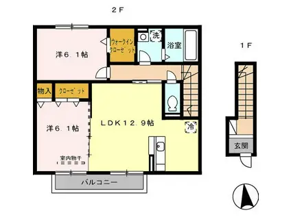 ボヌールメゾン(2LDK/2階)の間取り写真
