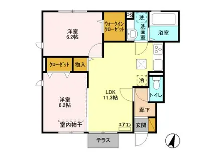 舘の杜 ソレイユA棟(2LDK/1階)の間取り写真