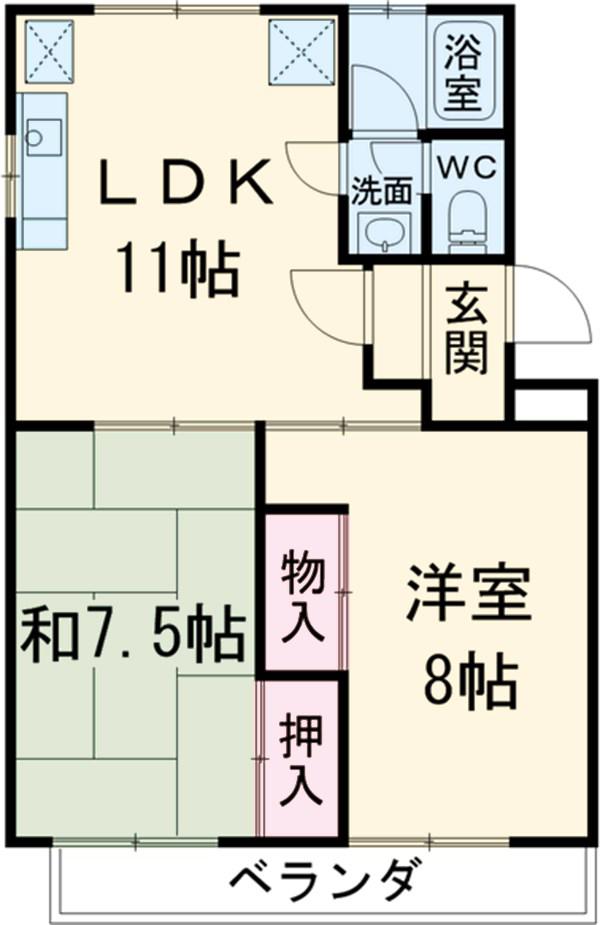 箕ノ手ハイツB棟(2LDK/3階)の間取り写真