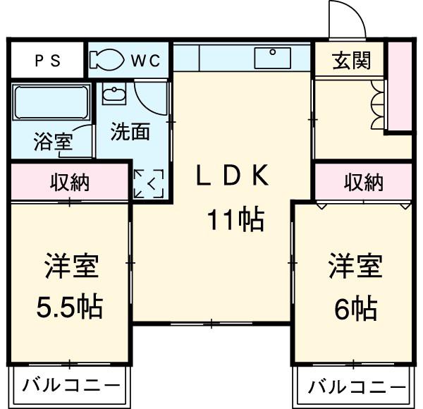 フローレンス山中(2LDK/1階)の間取り写真