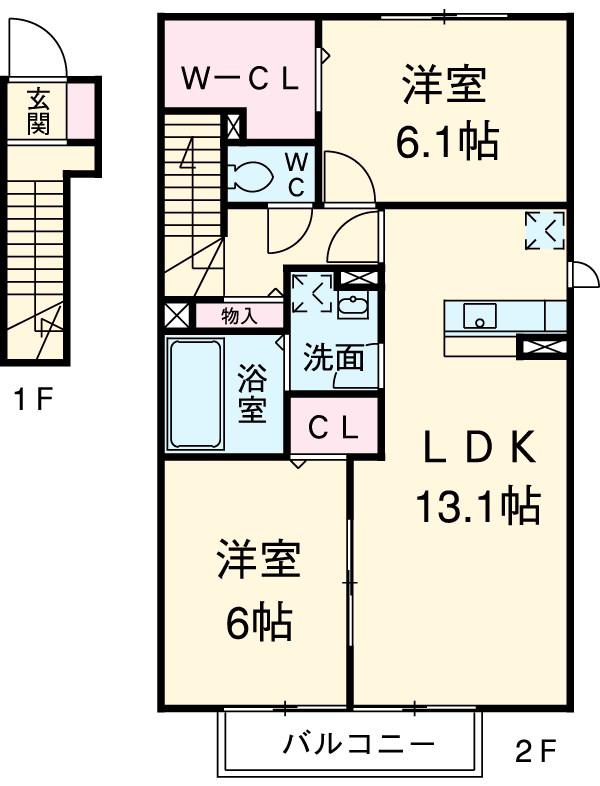 バンブー スカイ(2LDK/2階)の間取り写真