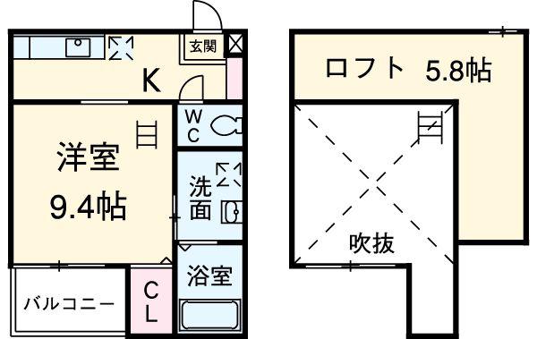 クローバー(1K/1階)の間取り写真