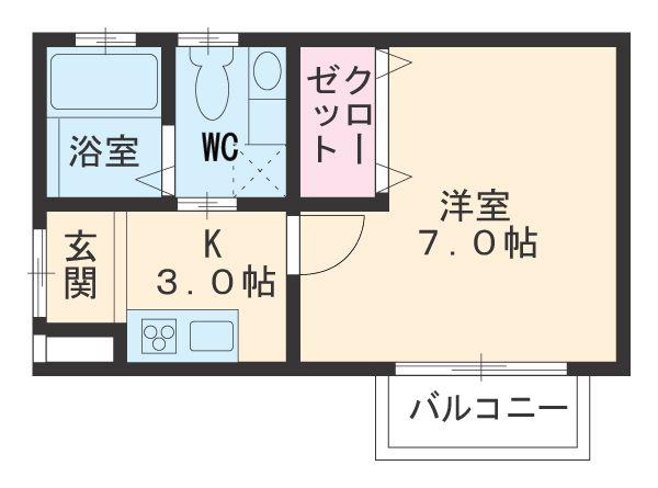 リブレア日比津パークサイド(1K/2階)の間取り写真