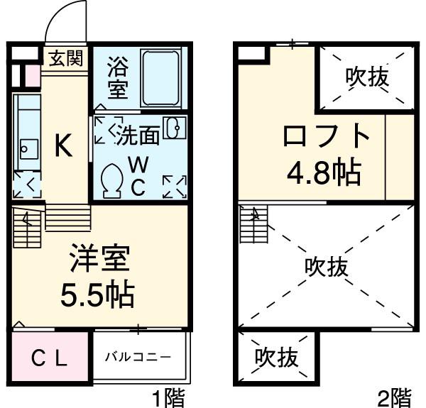 LA TACHE Ⅱ(1K/2階)の間取り写真