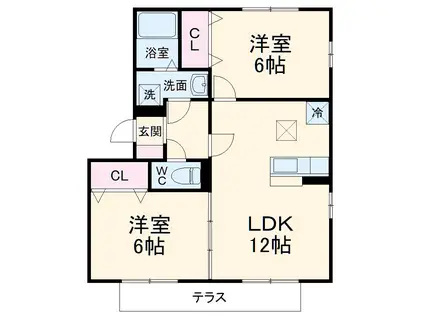 フェリス源氏(2LDK/3階)の間取り写真