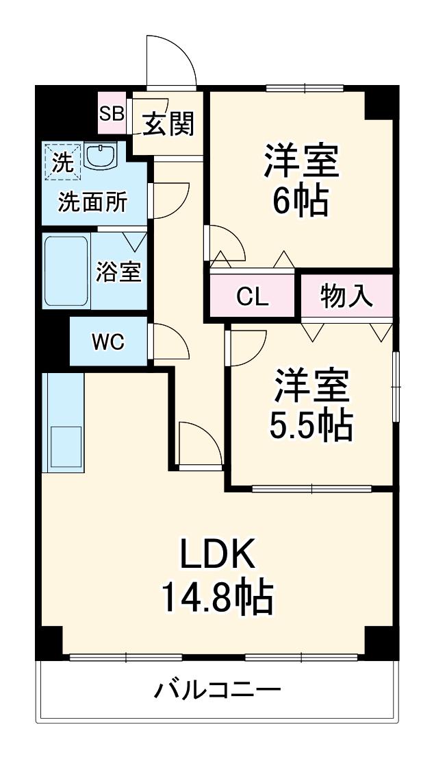 ベルフラワー(2LDK/3階)の間取り写真