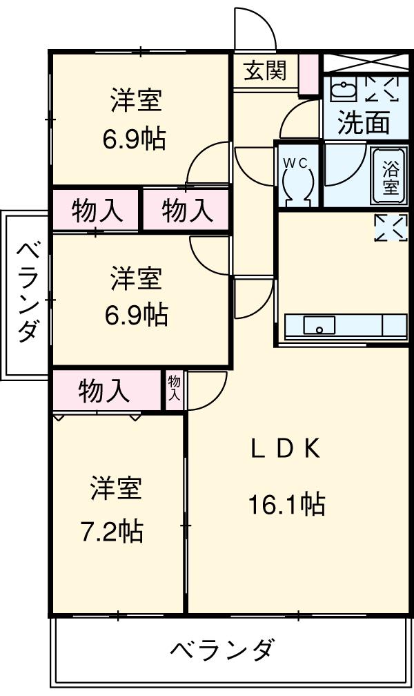 アーバンポイント三好Ⅱ(3LDK/4階)の間取り写真