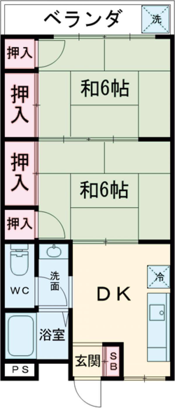 第2ハイツ石山(2DK/2階)の間取り写真