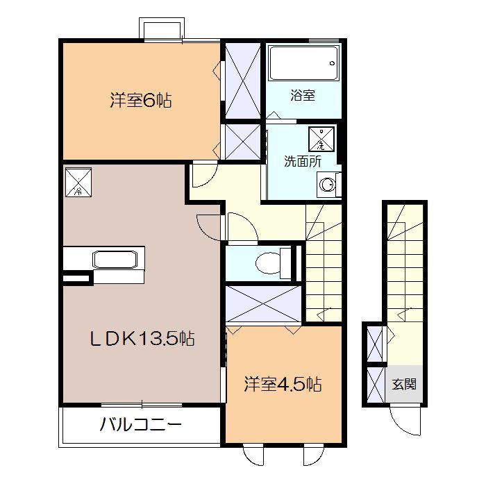 グランドソレーユ(2LDK/2階)の間取り写真