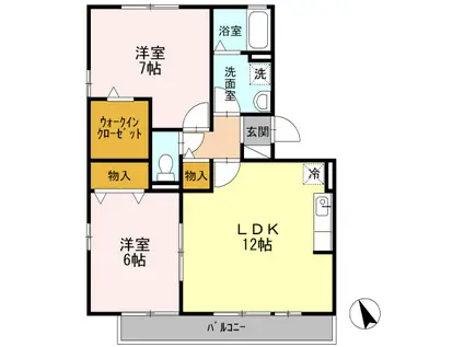 リリーオブザバリー(2LDK/3階)の間取り写真