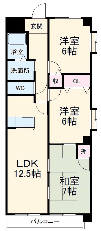 カーサ長良パーク(3LDK/7階)の間取り写真