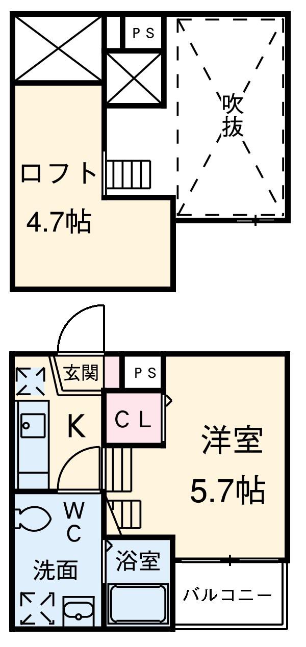 CASEA(1K/2階)の間取り写真