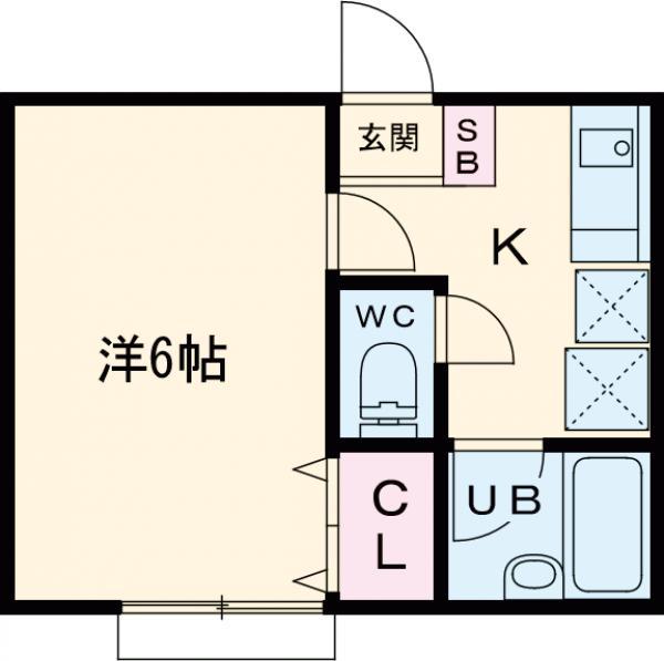 バーナルヒルズⅡA(1K/2階)の間取り写真