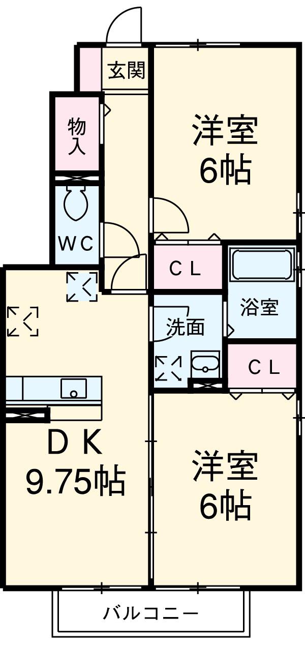 ROSECOURT笹ヶ根(2DK/1階)の間取り写真