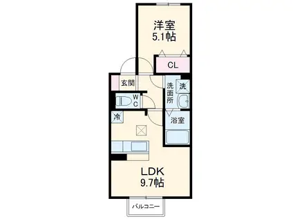 クータウン(1LDK/2階)の間取り写真