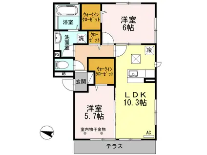 カーサ青井(2LDK/1階)の間取り写真