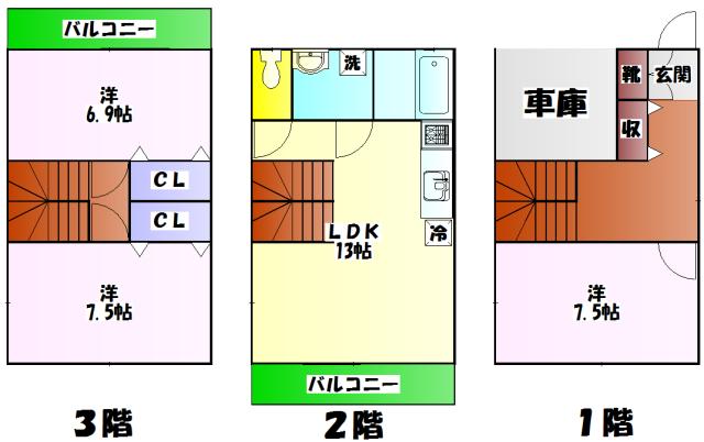 東京地下鉄千代田線 北綾瀬駅 徒歩8分 3階建 築28年(3LDK)の間取り写真