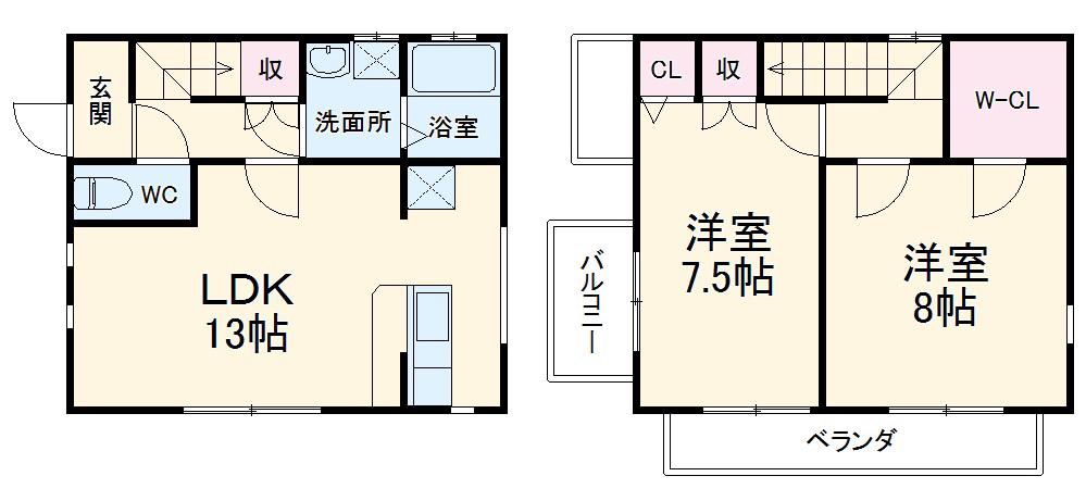 近鉄名古屋線 米野駅 徒歩4分 2階建 築11年(2LDK)の間取り写真