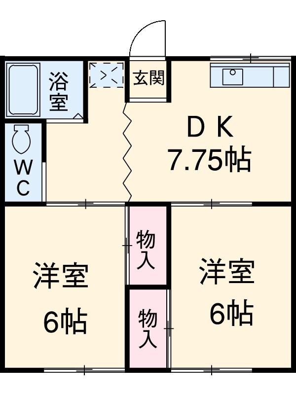 谷コーポ(2DK/2階)の間取り写真