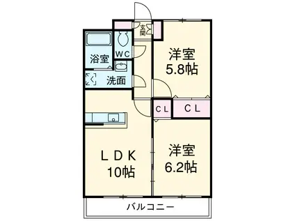 ベルカーサ東山台Ⅱ(2LDK/3階)の間取り写真
