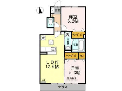 ライフステージ カトルB棟(2LDK/1階)の間取り写真