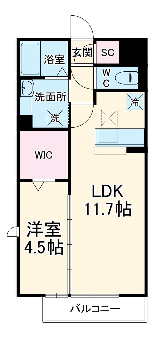 メルヴェーユ三郷中央C(1LDK/1階)の間取り写真