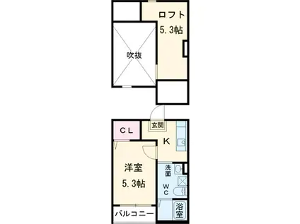 フォルゴーレⅡ(1K/1階)の間取り写真