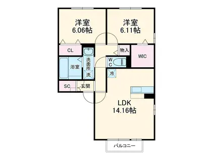 アルカディア永森(2LDK/2階)の間取り写真