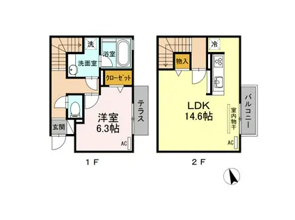 関西本線 蟹江駅 徒歩9分 2階建 築9年(1LDK)の間取り写真