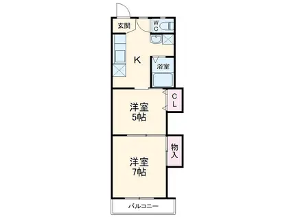 シャンポールY(2K/2階)の間取り写真